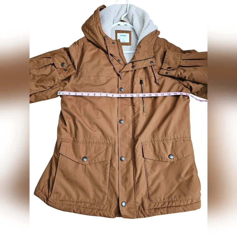 Old Navy Men L Cognac Brown Sherpa Lined Utility Parka Jacket Archival Essential